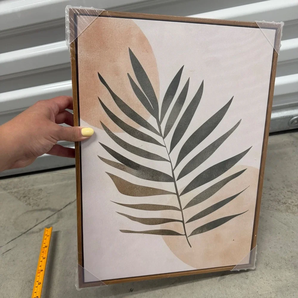 Modern Boho Framed Canvas Wall Art Palm Leaf Abstract Terracotta 12x16
